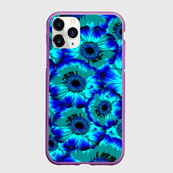 Чехол iPhone 11 Pro матовый Голубые хризантемы, цвет: 3D-фиолетовый
