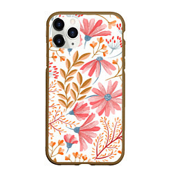 Чехол iPhone 11 Pro матовый Цветы, цвет: 3D-коричневый