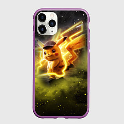 Чехол iPhone 11 Pro матовый Детектив Пикачу, цвет: 3D-фиолетовый