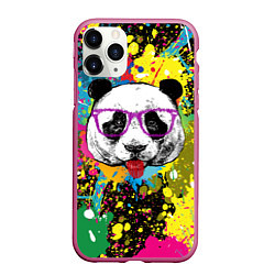 Чехол iPhone 11 Pro матовый Панда хипстер в брызгах краски, цвет: 3D-малиновый