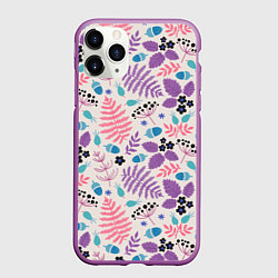 Чехол iPhone 11 Pro матовый Forest leaves invert, цвет: 3D-фиолетовый