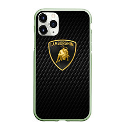 Чехол iPhone 11 Pro матовый Lamborghini logo n carbone, цвет: 3D-салатовый
