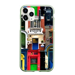 Чехол iPhone 11 Pro матовый London doors цифровой коллаж, цвет: 3D-салатовый