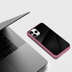 Чехол iPhone 11 Pro матовый МЕТАЛЛИЧЕСКИЕ ПОЛОСЫ, цвет: 3D-малиновый — фото 2