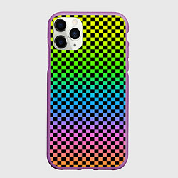 Чехол iPhone 11 Pro матовый РАДУЖНАЯ ШАХМАТКА, цвет: 3D-фиолетовый