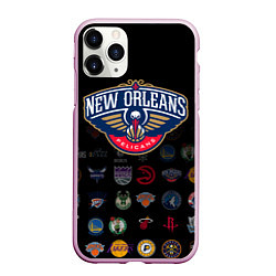 Чехол iPhone 11 Pro матовый New Orleans Pelicans 1, цвет: 3D-розовый