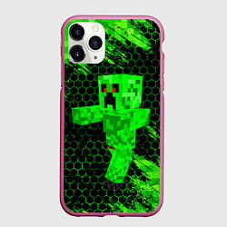 Чехол iPhone 11 Pro матовый MINECRAFT CREEPER, цвет: 3D-малиновый