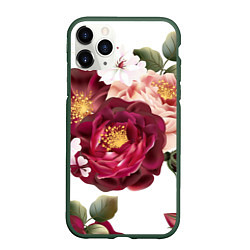 Чехол iPhone 11 Pro матовый Розы, цвет: 3D-темно-зеленый
