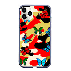 Чехол iPhone 11 Pro матовый Камуфляжные бабочки, цвет: 3D-серый