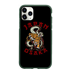 Чехол iPhone 11 Pro матовый Японский Тигр иероглиф сзади, цвет: 3D-темно-зеленый