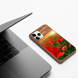 Чехол iPhone 11 Pro матовый Красный мак на закате, цвет: 3D-коричневый — фото 2