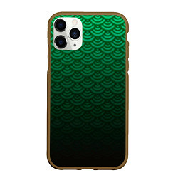 Чехол iPhone 11 Pro матовый Узор зеленая чешуя дракон, цвет: 3D-коричневый