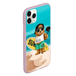 Чехол iPhone 11 Pro матовый Медвежонок серфер, цвет: 3D-розовый — фото 2