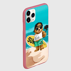 Чехол iPhone 11 Pro матовый Медвежонок серфер, цвет: 3D-малиновый — фото 2
