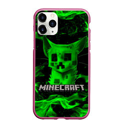 Чехол iPhone 11 Pro матовый MINECRAFT CREEPER CAT, цвет: 3D-малиновый