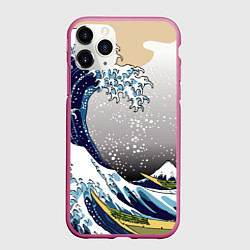 Чехол iPhone 11 Pro матовый The great wave off kanagawa, цвет: 3D-малиновый