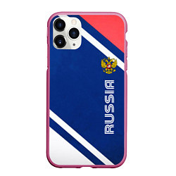 Чехол iPhone 11 Pro матовый RUSSIA SPORT, цвет: 3D-малиновый