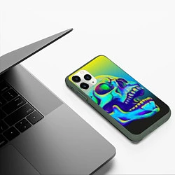 Чехол iPhone 11 Pro матовый Neon skull, цвет: 3D-темно-зеленый — фото 2