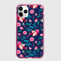 Чехол iPhone 11 Pro матовый Арт джунгли, цвет: 3D-малиновый