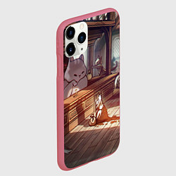 Чехол iPhone 11 Pro матовый Кошачий город, цвет: 3D-малиновый — фото 2