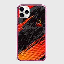 Чехол iPhone 11 Pro матовый Форма для мотокросса FOX, цвет: 3D-малиновый