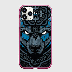 Чехол iPhone 11 Pro матовый Дикий медведь с узорами славянский, цвет: 3D-малиновый