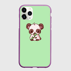 Чехол iPhone 11 Pro матовый Пандочка с бамбуком, цвет: 3D-фиолетовый
