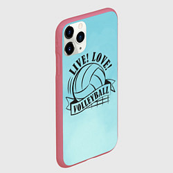 Чехол iPhone 11 Pro матовый LIVE! LOVE! VOLLEYBALL!, цвет: 3D-малиновый — фото 2