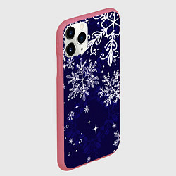 Чехол iPhone 11 Pro матовый Новогодние снежинки, цвет: 3D-малиновый — фото 2