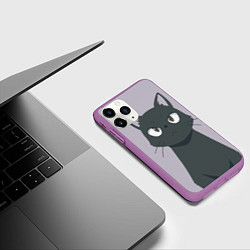 Чехол iPhone 11 Pro матовый Чёрный кот, цвет: 3D-фиолетовый — фото 2