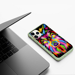 Чехол iPhone 11 Pro матовый Neon wolf, цвет: 3D-салатовый — фото 2