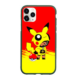 Чехол iPhone 11 Pro матовый Brawl starsLeon pikachu, цвет: 3D-темно-зеленый