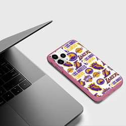 Чехол iPhone 11 Pro матовый LAKERS LOGO, цвет: 3D-малиновый — фото 2