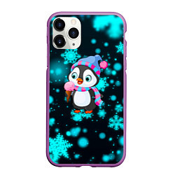 Чехол iPhone 11 Pro матовый Новогодний пингвин, цвет: 3D-фиолетовый