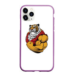 Чехол iPhone 11 Pro матовый Тигр, цвет: 3D-фиолетовый