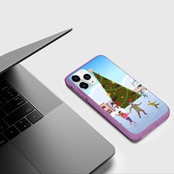 Чехол iPhone 11 Pro матовый Новогодний каток, цвет: 3D-фиолетовый — фото 2