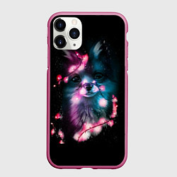 Чехол iPhone 11 Pro матовый Лиса с гирляндой, цвет: 3D-малиновый