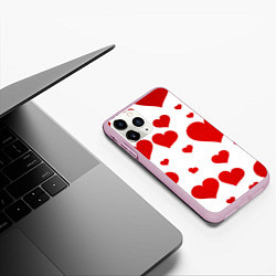 Чехол iPhone 11 Pro матовый Сердечки, цвет: 3D-розовый — фото 2