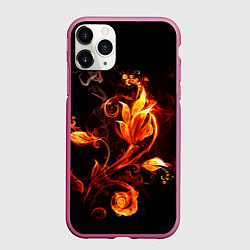 Чехол iPhone 11 Pro матовый Огненный цветок, цвет: 3D-малиновый