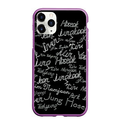 Чехол iPhone 11 Pro матовый BTS имена, цвет: 3D-фиолетовый