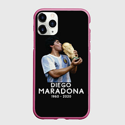Чехол iPhone 11 Pro матовый Diego Maradona, цвет: 3D-малиновый