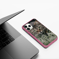 Чехол iPhone 11 Pro матовый Кошка, цвет: 3D-малиновый — фото 2