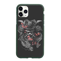 Чехол iPhone 11 Pro матовый Самурай и дракон, цвет: 3D-темно-зеленый