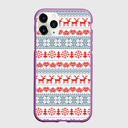 Чехол iPhone 11 Pro матовый Новогодний пиксельный узор, цвет: 3D-фиолетовый