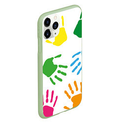Чехол iPhone 11 Pro матовый Цветные ладошки - Детский узор, цвет: 3D-салатовый — фото 2