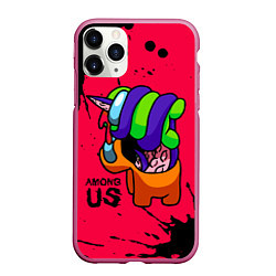 Чехол iPhone 11 Pro матовый AMONG US - ORANGE & GREEN, цвет: 3D-малиновый