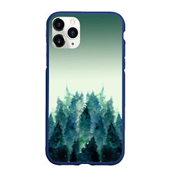 Чехол iPhone 11 Pro матовый Акварельный лес градиент, цвет: 3D-тёмно-синий