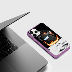 Чехол iPhone 11 Pro матовый Among Us fire, цвет: 3D-фиолетовый — фото 2