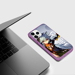 Чехол iPhone 11 Pro матовый GENSHIN IMPACT, РЭЙЗОР, цвет: 3D-фиолетовый — фото 2