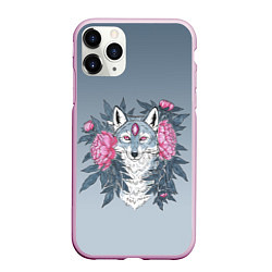 Чехол iPhone 11 Pro матовый Тотем волка и цветы, цвет: 3D-розовый